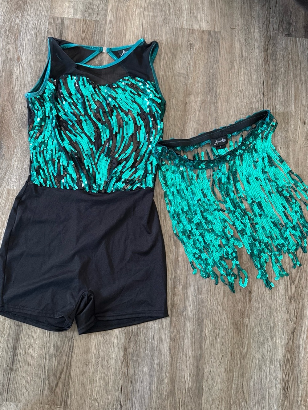 Kids Sequin Dance Costume Set - Teal & Black